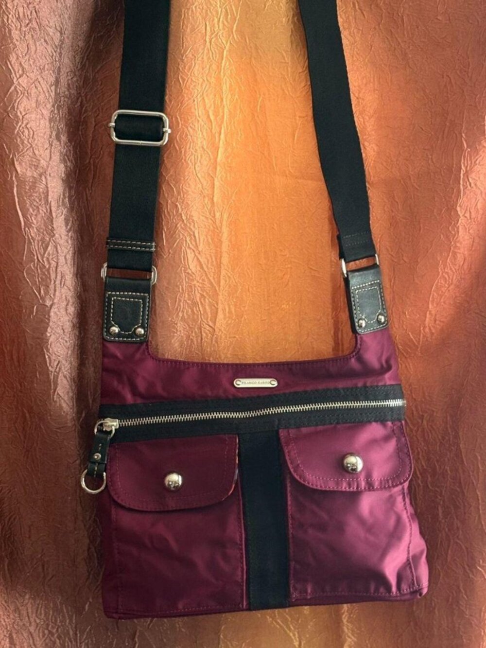 Franco Sarto Multi-Pocket Nylon Crossbody Set - Burgundy with Matching Umbrella